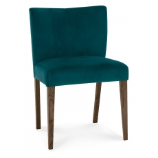 Pair of Turin Dark Oak Low Back Upholstered Chairs (Sea Green Velvet) by Bentley Designs