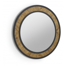 Ellipse Rustic Oak Round Wall Mirror by Bentley Designs