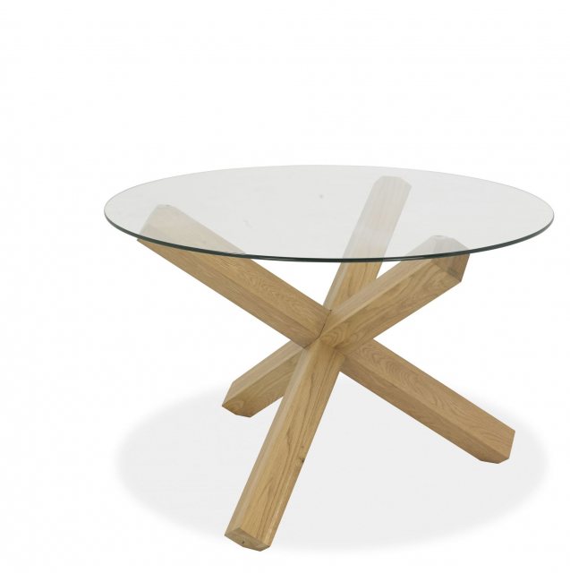 Turin Light Oak Round Glass Top Dining Table