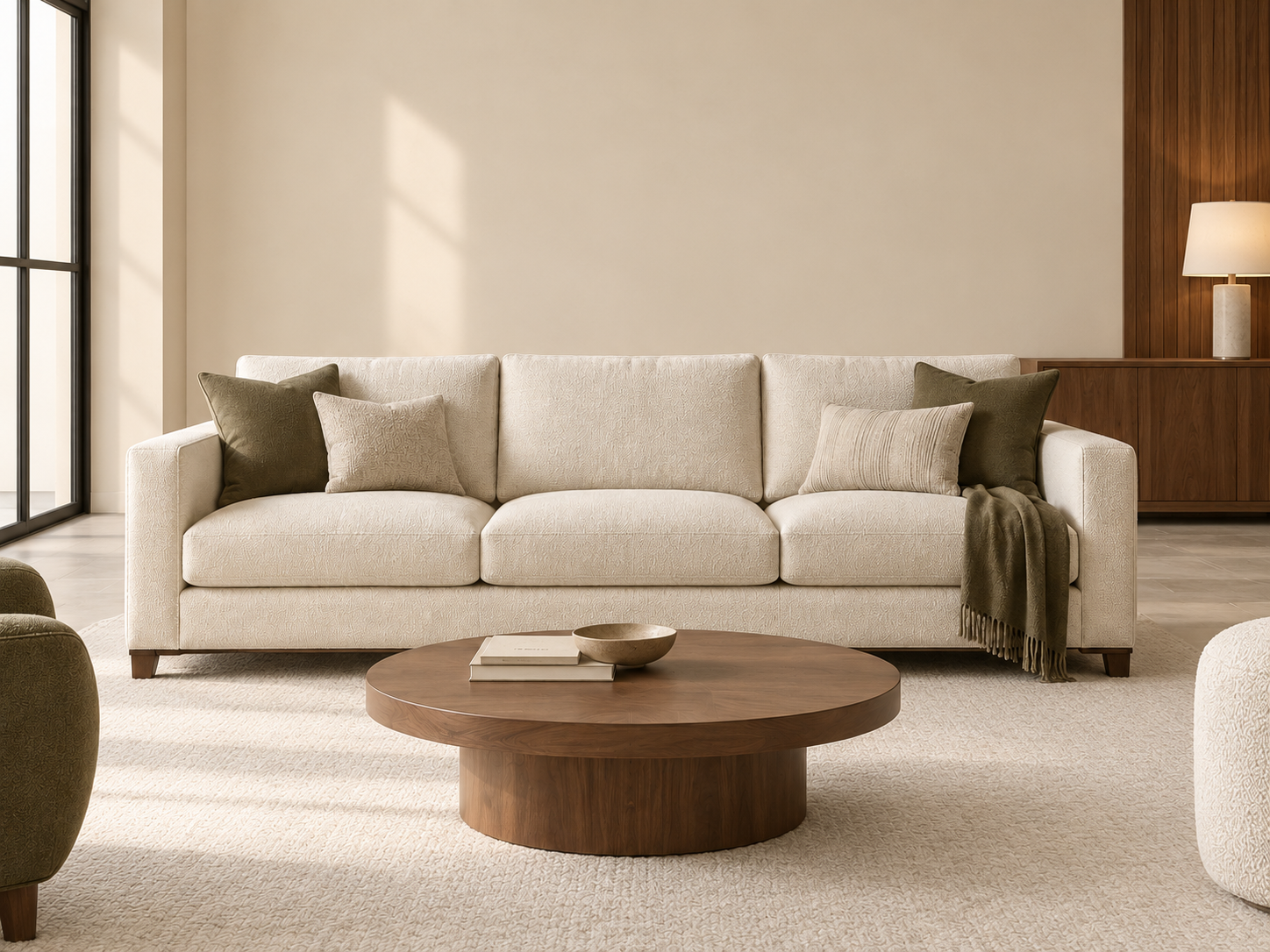 Cream fabric sofa in a clean contemporary interior
