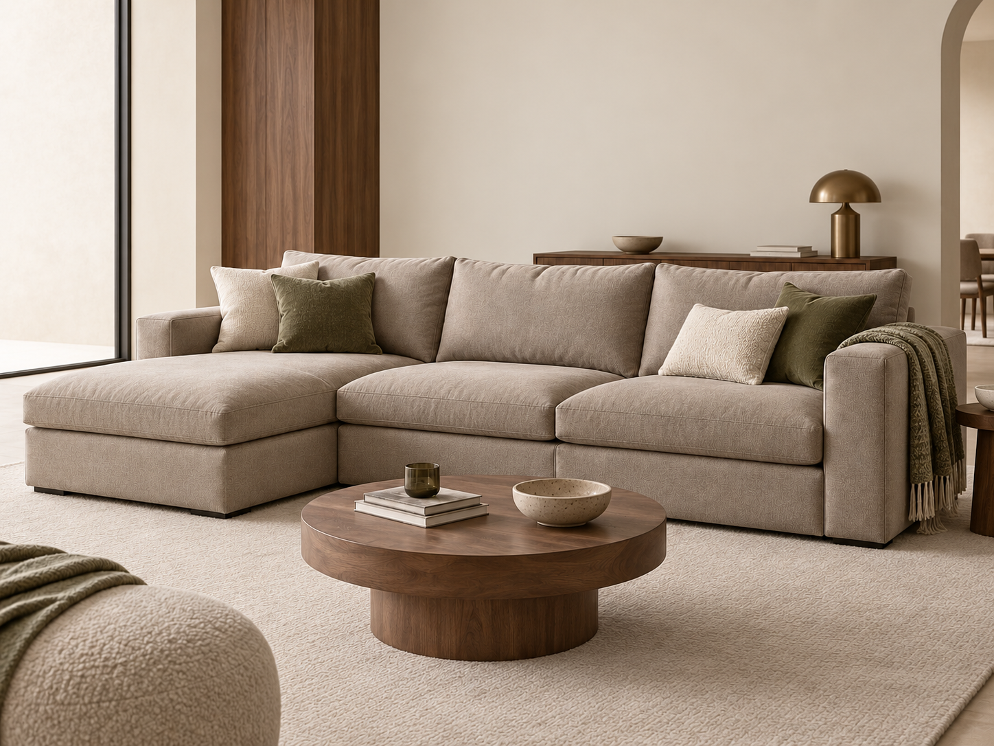 Taupe chaise sofa in a clean contemporary interior