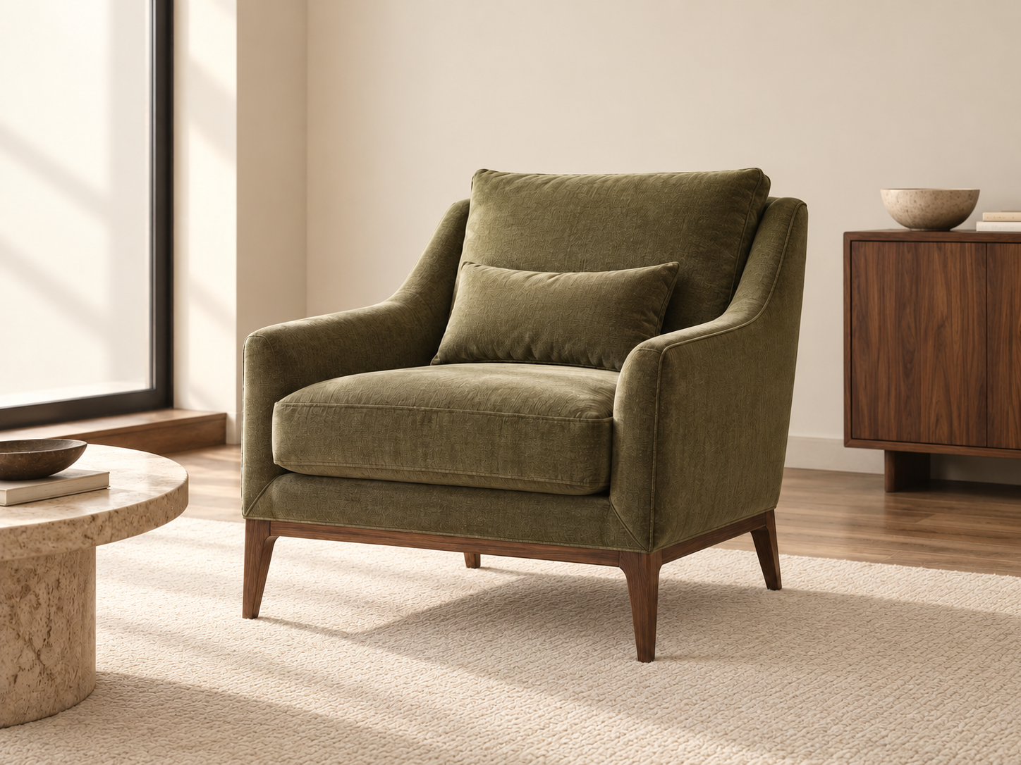Olive upholstered accent chair