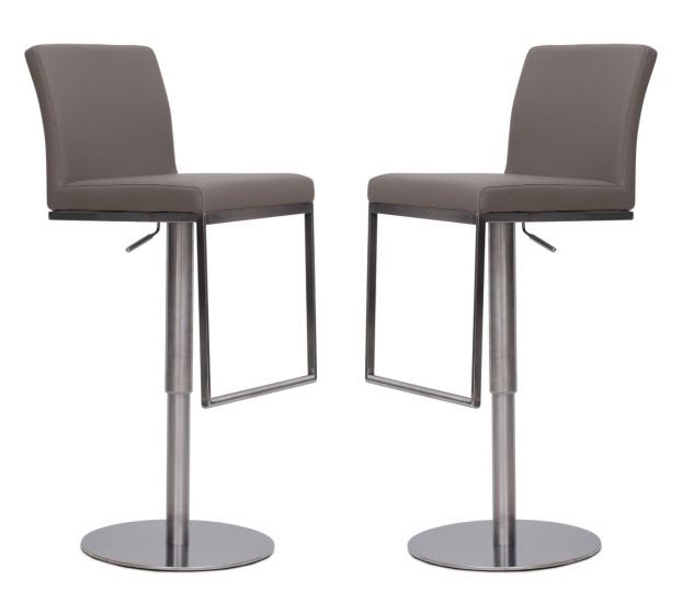 Enzo Taupe Faux Leather Bar Stools Set, Brown Faux Leather Bar Stools Set Of 2