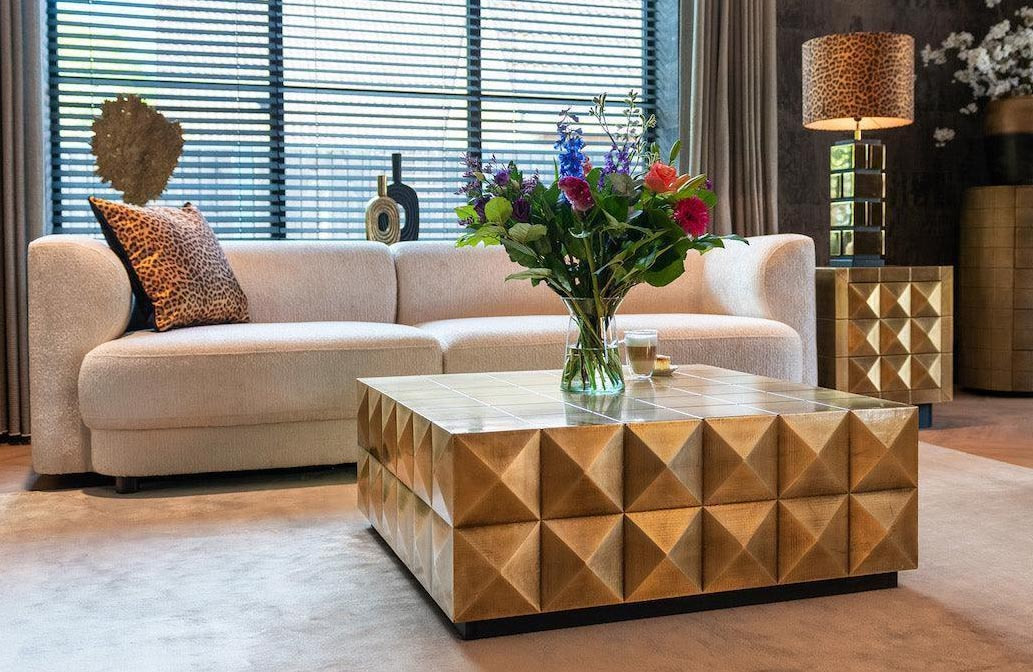 Coffee Table Collada Brushed Gold Incl. Glass Top by Richmond Interiors Coffee Table Collada Brushed Gold Incl. Glass Top by Richmond Interiors