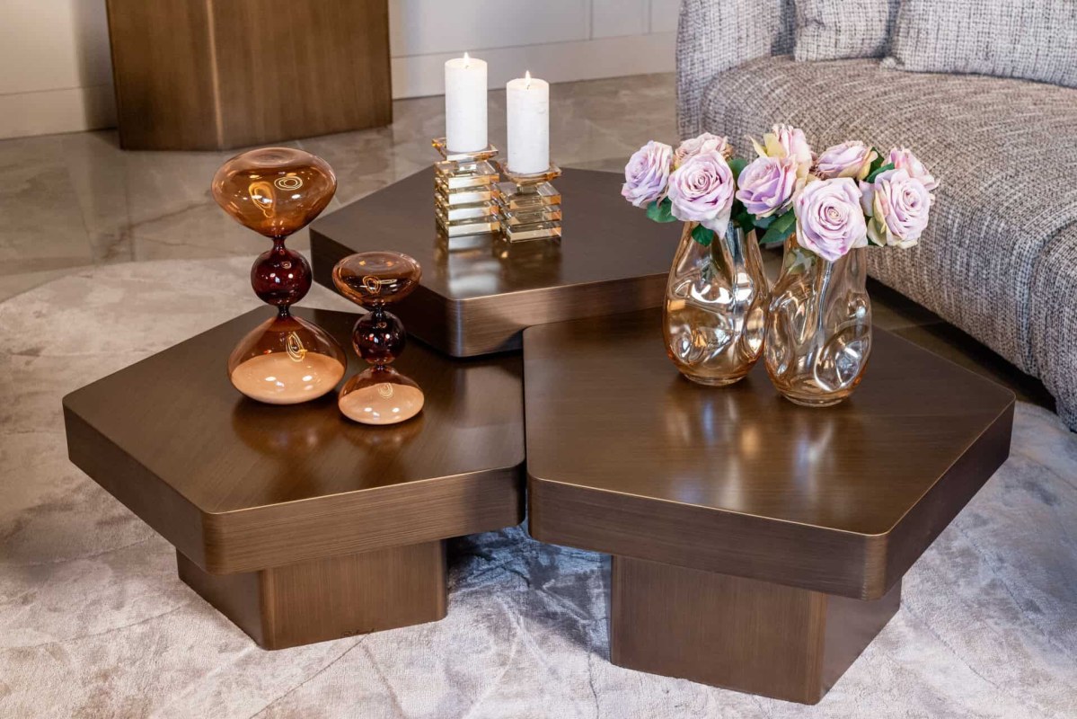 Hexa Coffee Table - Brushed Gold - (Set of 3) by Richmond Interiors Hexa Coffee Table - Brushed Gold - (Set of 3) by Richmond Interiors