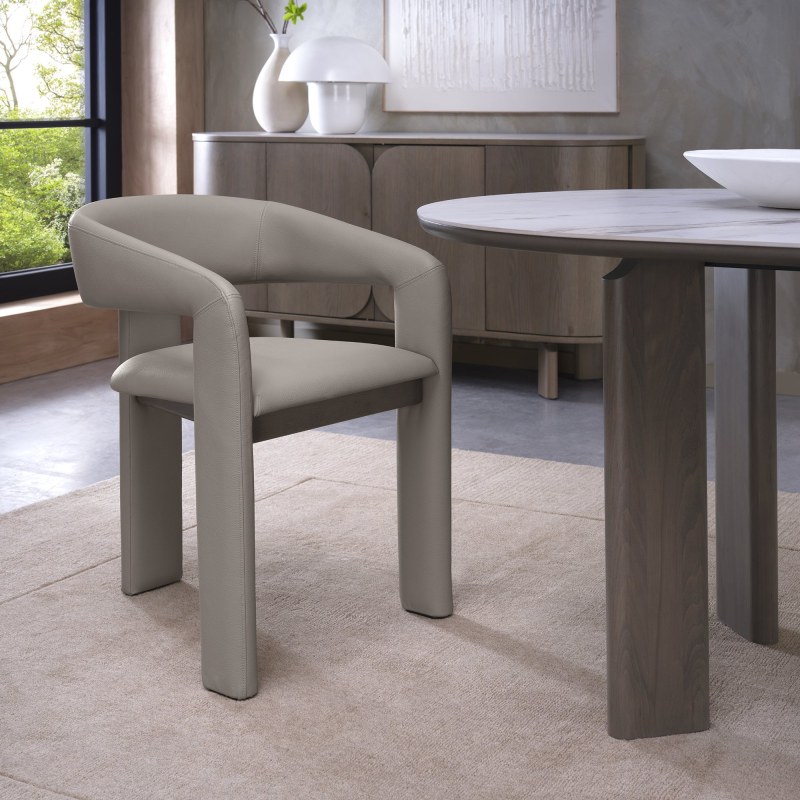 Duo Grey Oiled Oak Upholstered Dining Chair - Grey Bonded Leather (Single) by Bentley Designs Duo Grey Oiled Oak Upholstered Dining Chair - Grey Bonded Leather (Single) by Bentley Designs