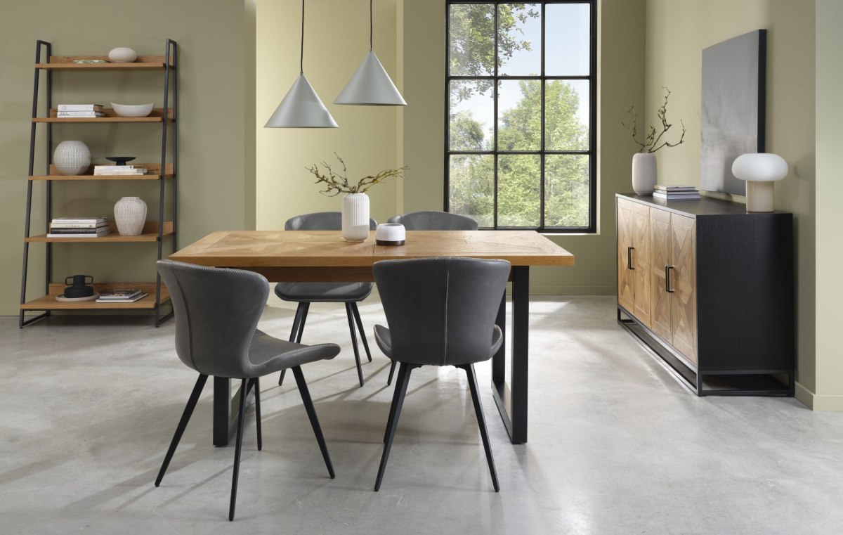 Garcia Upholstered Dining Chairs - Dark Grey Vintage Faux Leather and Black Legs (Pair) Garcia Upholstered Dining Chairs - Dark Grey Vintage Faux Leather and Black Legs (Pair)