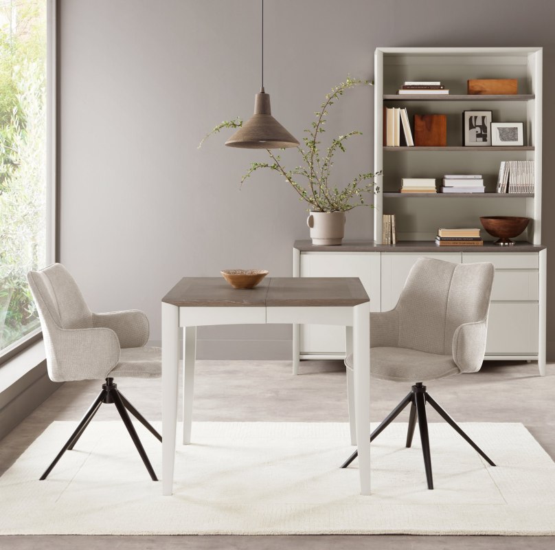 Rowan 360 Degree Self-Returning Swivel Chair - Beige Fabric and Black Legs (Single) Rowan 360 Degree Self-Returning Swivel Chair - Beige Fabric and Black Legs (Single)