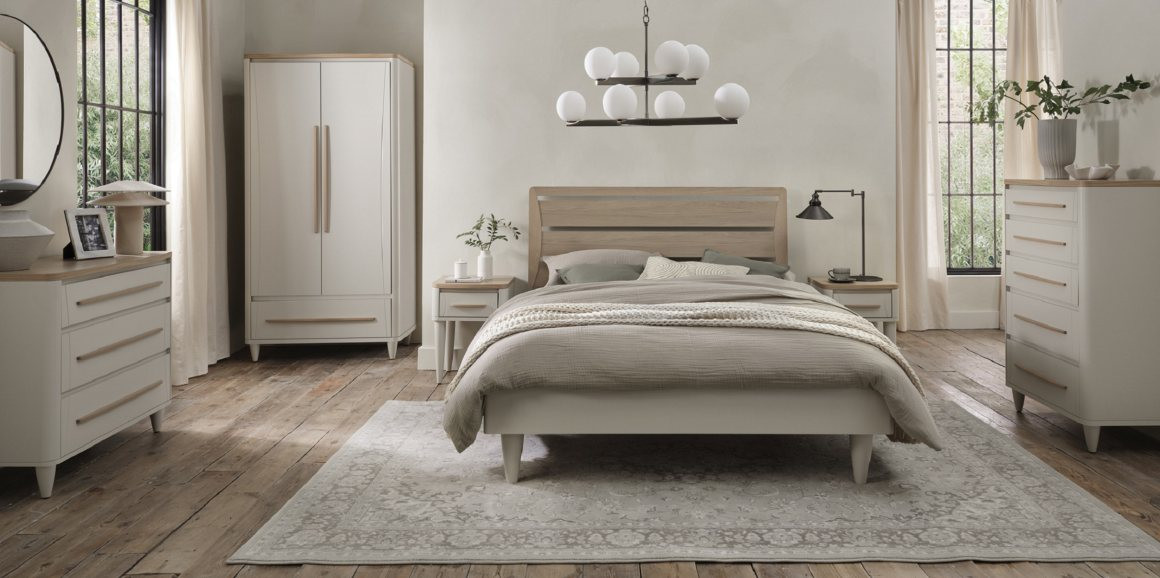 Larsen Scandi Oak and Soft Grey Slatted Double Bed Frame 135cm by Bentley Designs Larsen Scandi Oak and Soft Grey Slatted Double Bed Frame 135cm by Bentley Designs