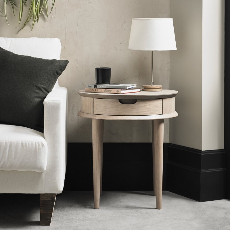 Dansk Scandi Oak Lamp Table with Drawer by Bentley Designs Dansk Scandi Oak Lamp Table with Drawer by Bentley Designs