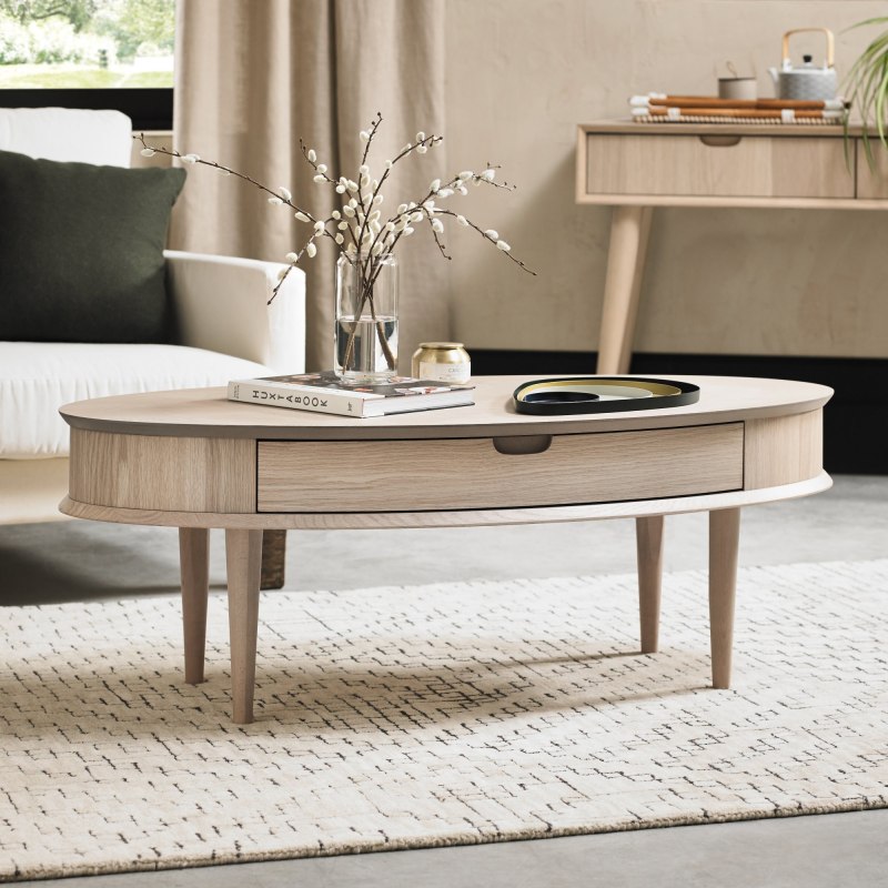 Dansk Scandi Oak Coffee Table with Drawer by Bentley Designs Dansk Scandi Oak Coffee Table with Drawer by Bentley Designs
