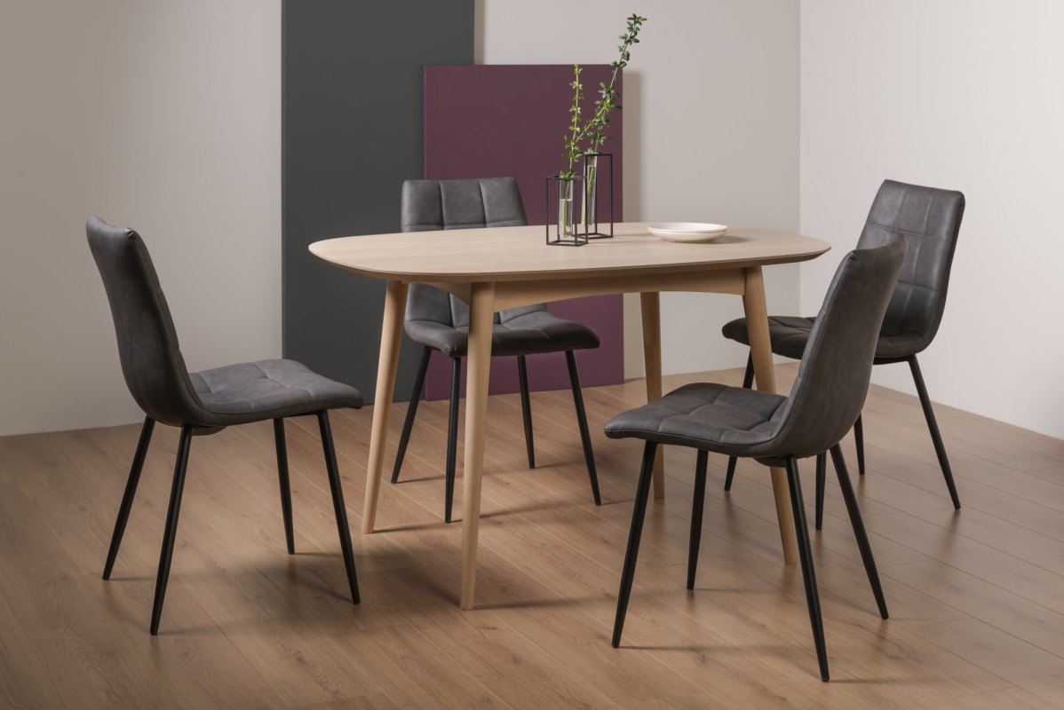 Dansk Scandi Oak 4 Seater Table and 4 Mondrian Dark Grey Faux Leather Chairs Dansk Scandi Oak 4 Seater Table and 4 Mondrian Dark Grey Faux Leather Chairs