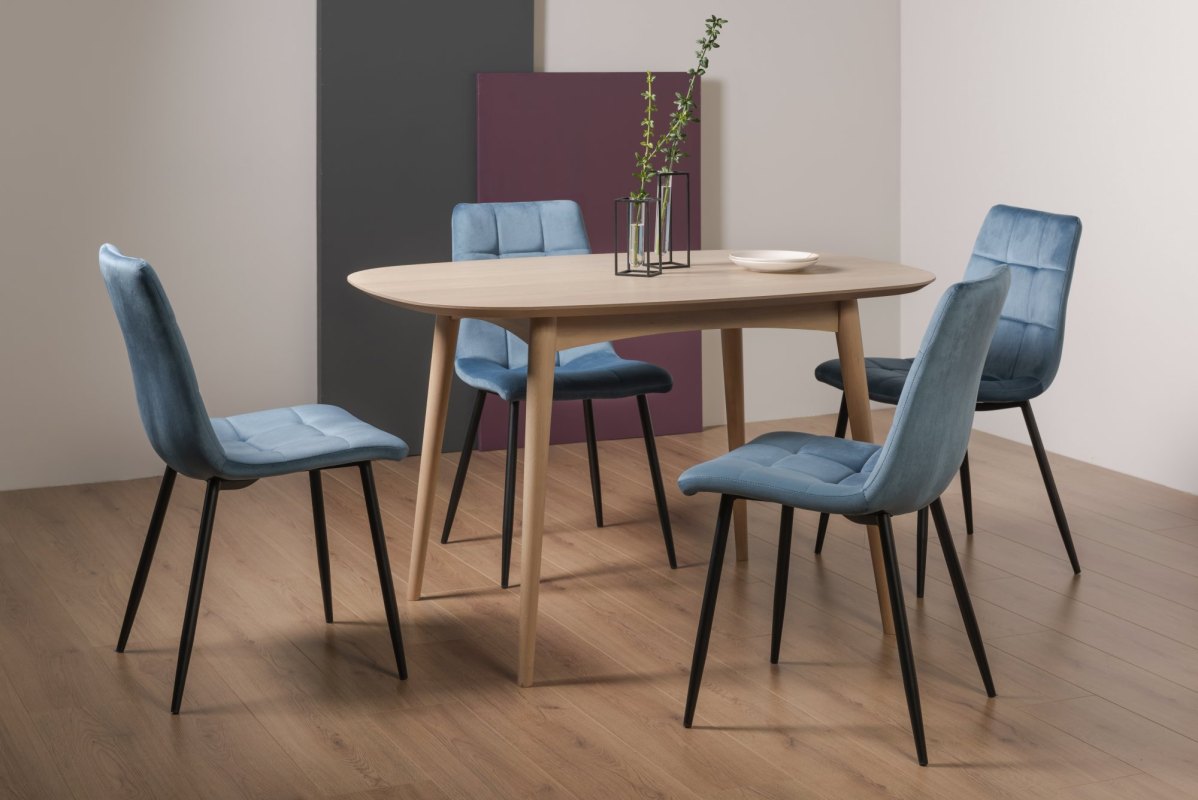 Dansk Scandi Oak 4 Seater Table and 4 Mondrian Petrol Blue Velvet Chairs Dansk Scandi Oak 4 Seater Table and 4 Mondrian Petrol Blue Velvet Chairs