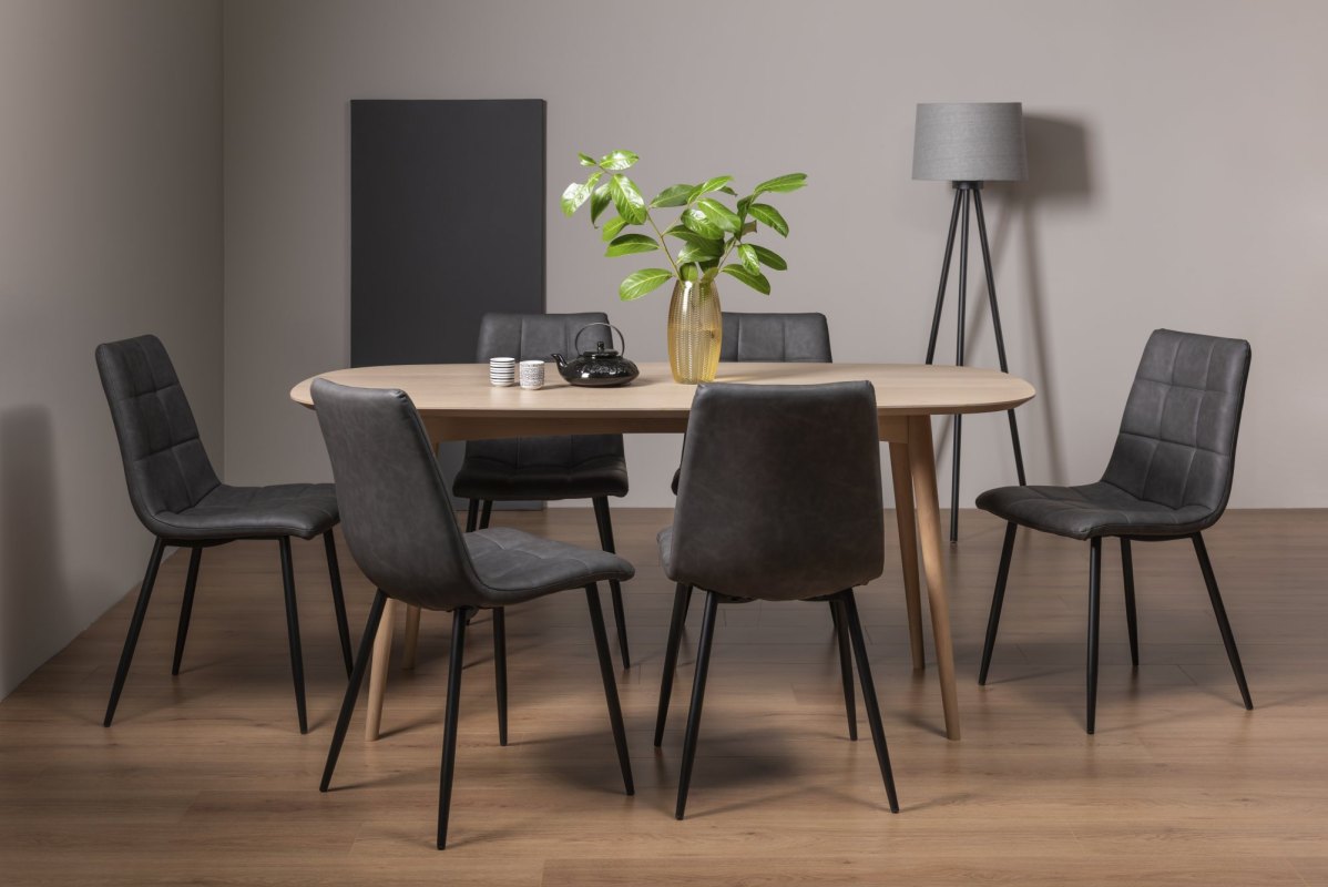 Dansk Scandi Oak 6 Seater Table and 6 Mondrian Dark Grey Faux Leather Chairs Dansk Scandi Oak 6 Seater Table and 6 Mondrian Dark Grey Faux Leather Chairs