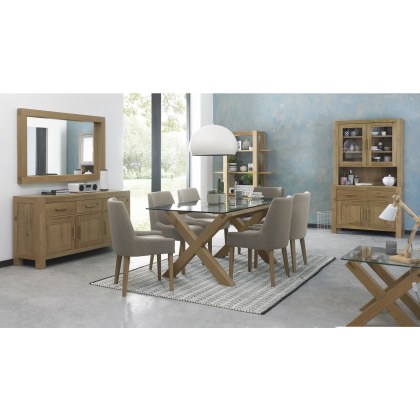 Turin Light Oak Round Glass Top Dining Table by Bentley Designs