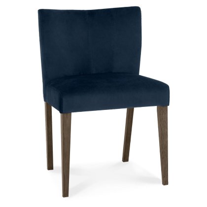 Pair of Turin Dark Oak Pair Low Back Upholstered Chairs (Dark Blue Velvet) by Bentley Designs