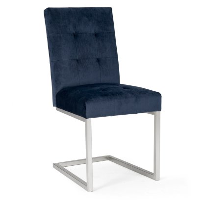 Pair of Tivoli Upholstered Cantilever Chairs - Dark Blue Velvet by Bentley Designs