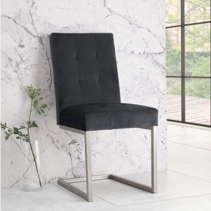 Pair of Tivoli Upholstered Cantilever Chairs - Gun Metal Velvet by Bentley Designs