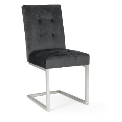 Pair of Tivoli Upholstered Cantilever Chairs - Gun Metal Velvet by Bentley Designs