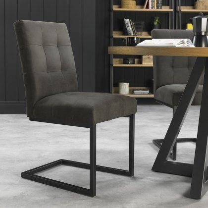 Pair of Indus Upholstered Cantilever Dining Chairs (Dark Grey Fabric) by Bentley Designs