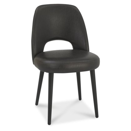 Pair of Vintage Peppercorn Upholstered Dining Chairs - Old West Faux Leather