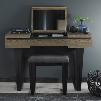 Tivoli Weathered Oak Stool (Dark Grey Fabric) by Bentley Designs