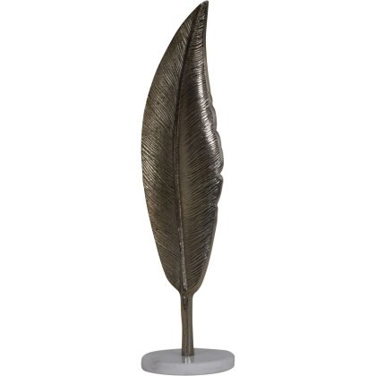 Savoy Champagne Gold Aluminium Feather Sculpture on White Marble Base by Libra