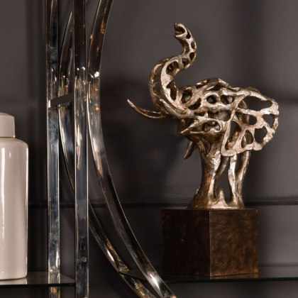 Addo Abstract Elephant Head Sculpture in Silver Resin by Libra