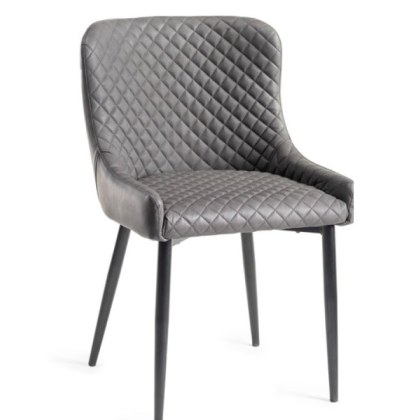 Pair of Cezanne Dining Chairs (Dark Grey Faux Leather / Black Leg) by Bentley Designs