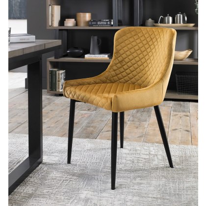 Pair of Cezanne Dining Chairs (Mustard Velvet / Black Leg) by Bentley Designs