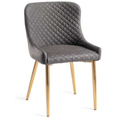 Pair of Cezanne Dining Chairs (Dark Grey Faux Leather / Matt Gold Leg) by Bentley Designs