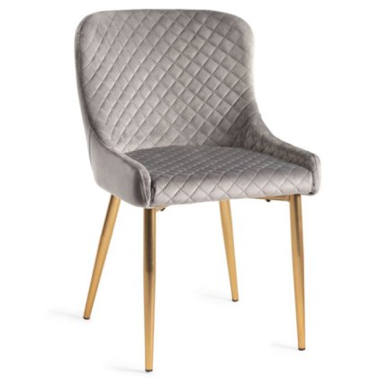 Pair of Cezanne Dining Chairs (Grey Velvet / Matt Gold Leg) by Bentley Designs