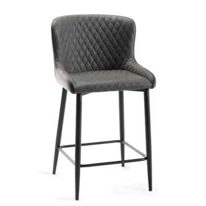 Pair of Cezanne Bar Stools (Dark Grey Faux Leather / Black Leg) by Bentley Designs
