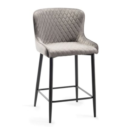 Pair of Cezanne Bar Stools (Grey Velvet / Black Leg) by Bentley Designs
