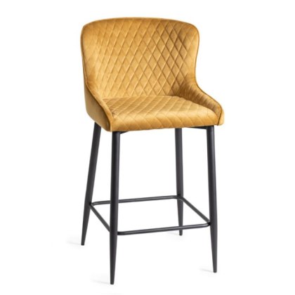 Pair of Cezanne Bar Stools (Mustard Velvet / Black Leg) by Bentley Designs