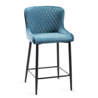 Pair of Cezanne Bar Stools (Petrol Blue Velvet / Black Leg) by Bentley Designs