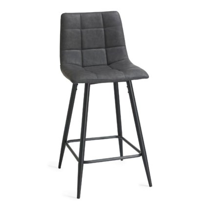 Pair of Loft Bar Stools (Dark Grey Faux Leather) by Bentley Designs
