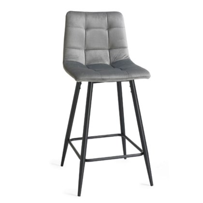 Pair of Loft Bar Stools (Grey Velvet) by Bentley Designs