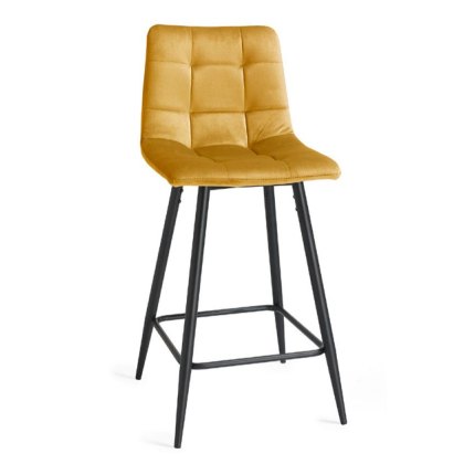 Pair of Loft Bar Stools (Mustard Velvet) by Bentley Designs