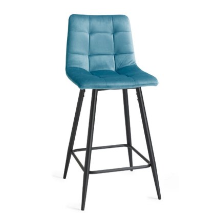 Pair of Loft Bar Stools (Petrol Blue Velvet) by Bentley Designs