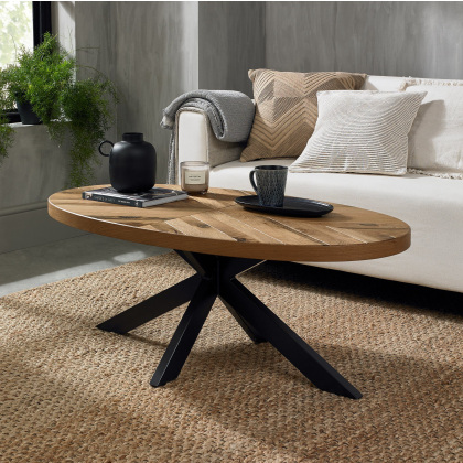 Ellipse Rustic Oak Oval Coffee Table by Bentley Designs