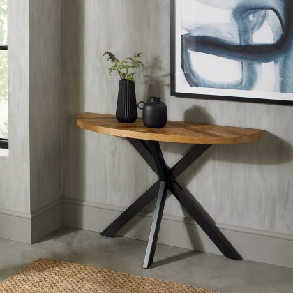 Ellipse Rustic Oak Console Table by Bentley Designs