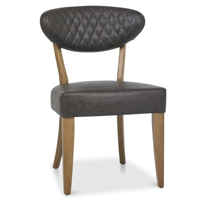 Pair of Ellipse Rustic Oak Upholstered Chairs (Old West Vintage Fabric) by Bentley Designs
