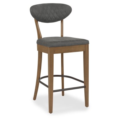 Pair of Ellipse Rustic Oak Bar Stools (Dark Grey Fabric) by Bentley Designs