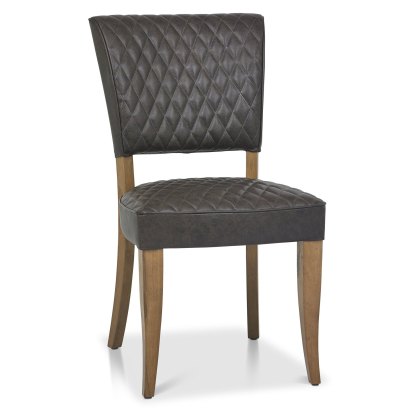 Pair of Logan Rustic Oak Upholstered Chairs (Old West Vintage Fabric) by Bentley Designs