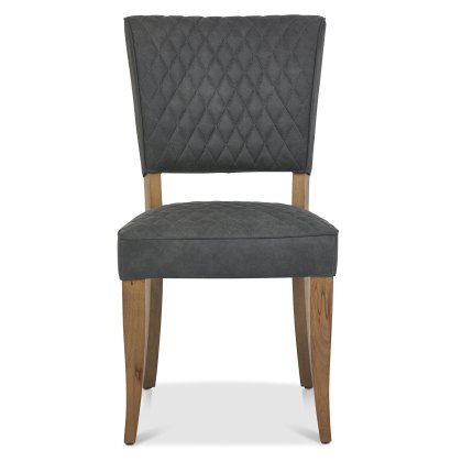 Pair of Logan Rustic Oak Upholstered Chairs (Dark Grey Fabric) by Bentley Designs