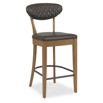 Pair of Ellipse Rustic Oak Bar Stools (Old West Vintage Fabric) by Bentley Designs