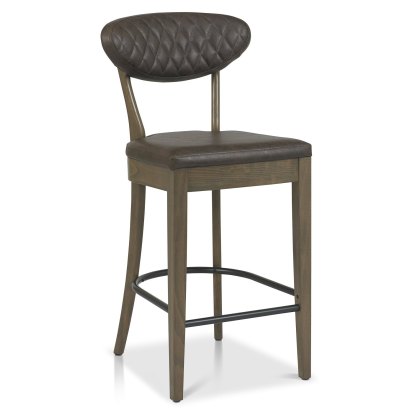Pair of Ellipse Fumed Oak Bar Stools (Old West Vintage Fabric) by Bentley Designs