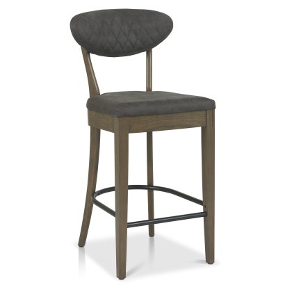 Pair of Ellipse Fumed Oak Bar Stools (Dark Grey Fabric) by Bentley Designs