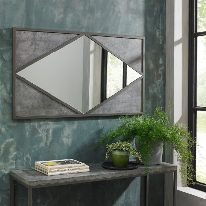 Renzo Zinc & Dark Grey Landscape Wall Mirror by Bentley Designs